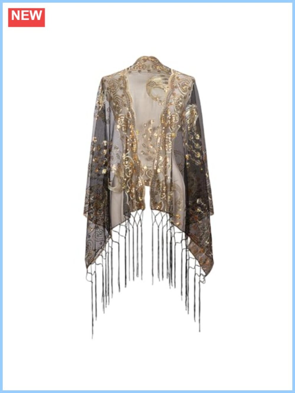 Sequin Fringe Tassel Chiffon Shawl Wrap for Wedding Evening Party